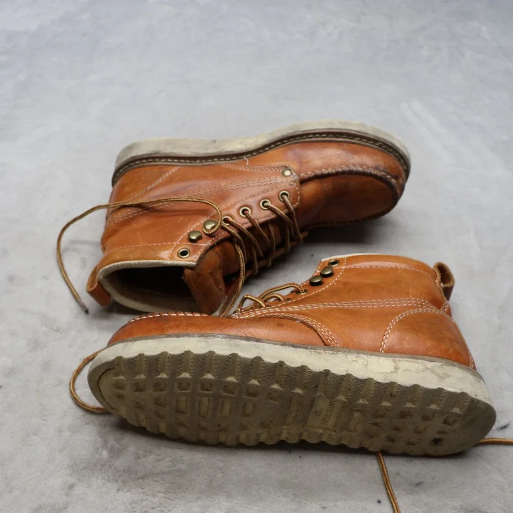 Golden Fox Mens 7 Work Boots Brown Leather Moc Steel Toe Lace-Up Rugged 6